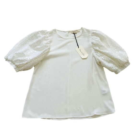 Vine & Love Ivory White Sequin Puff Sleeve Dressy Blouse Top Size Small NEW - Picture 6 of 12